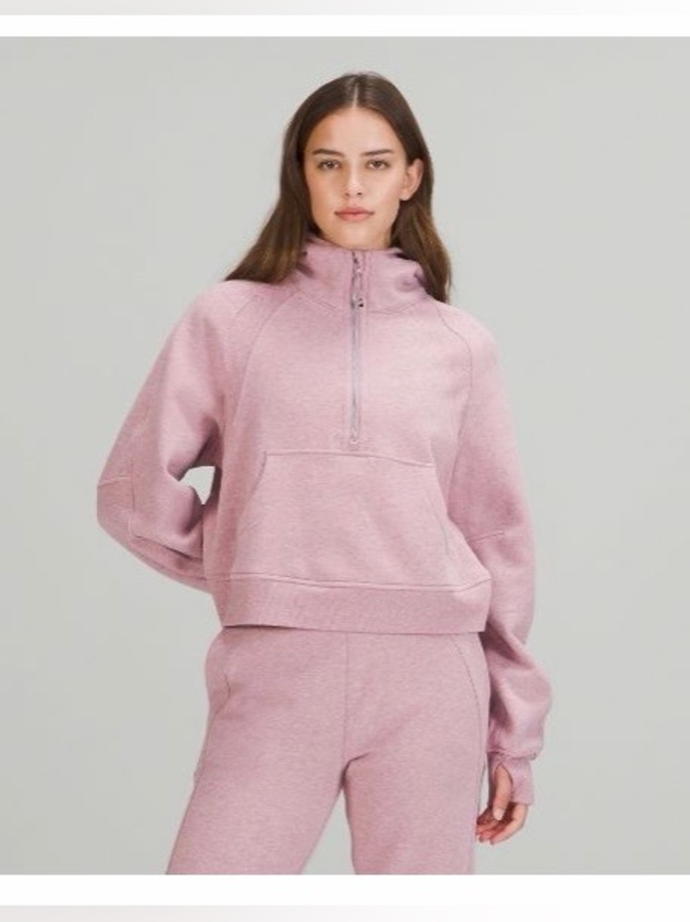 GUC: $138 LULULEMON Scuba Oversized 1/2-Zip Hoodie, Sz M/L, Heathered Pink Taupe